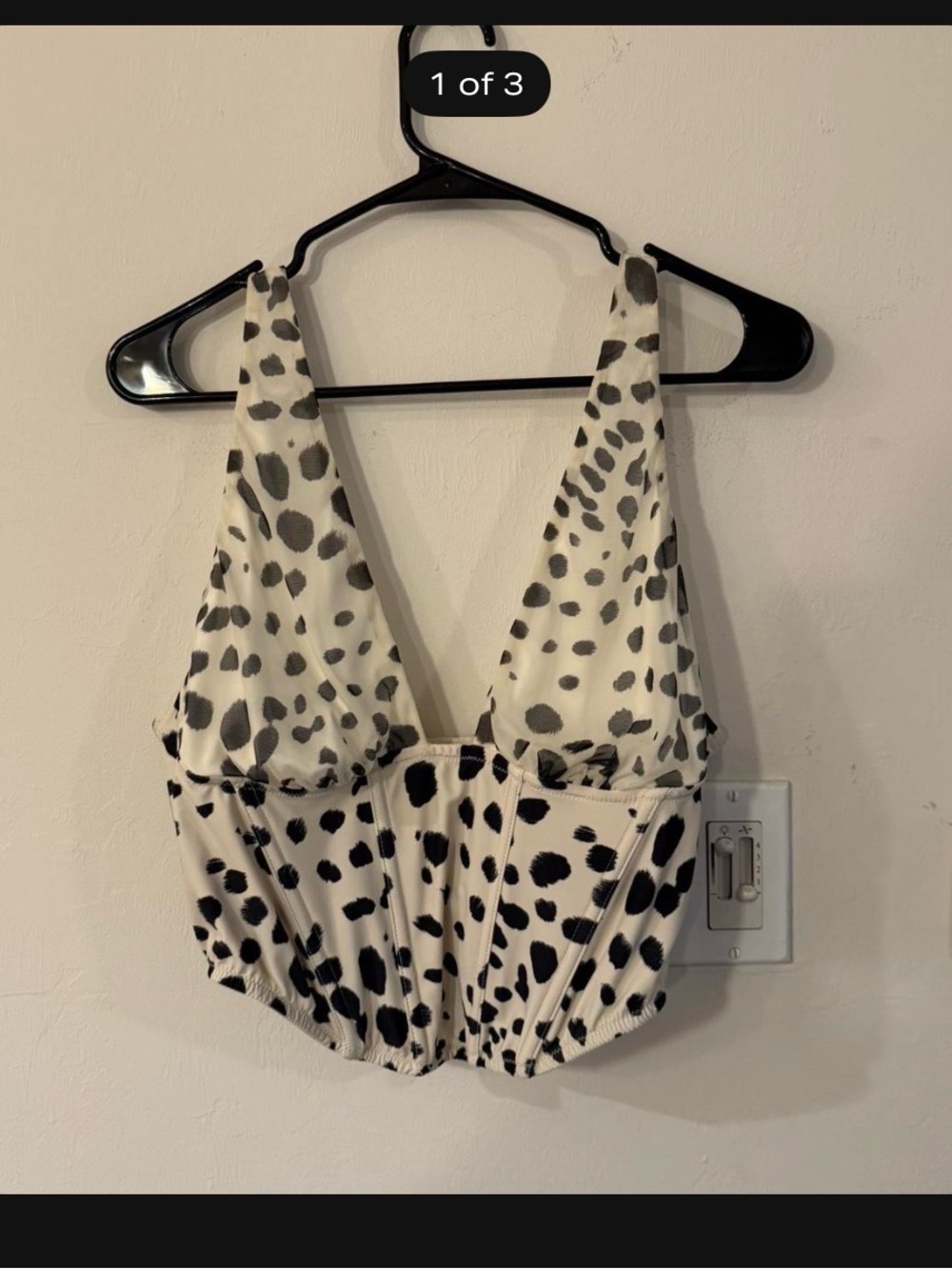Urban outfitters Dalmatian Print V-Neck Crop Top - White/Black